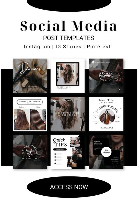 Elevate your online presence with our customizable Canva templates for hair stylists and salons! #HairGoals #SalonLife #SocialMediaMagic #BeautyBusiness #OnlinePresence Stylist Aesthetic, Hair Content, Instagram Font, Canva Fonts, Salon Names, Social Templates, Instagram Grid, Branding Mood Board, Branding Tips