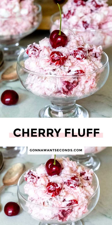 Cherry Fluff Cherry Dump Salad, Fluff Deserts, Cherry Fluff Salad, Easy Desserts For A Crowd, Cherry Stuff, Fluff Salads, Fluff Recipes, Cherry Fluff, Pistachio Fluff