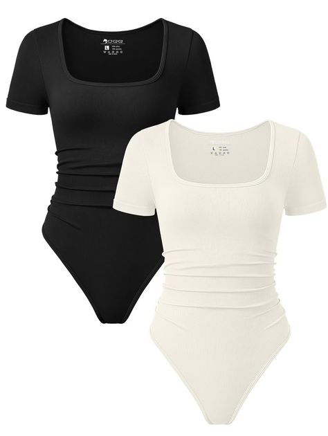 PRICES MAY VARY. Material - This short sleeve ruched bodysuits is made of 90% nylon,10% spandex. Llight weight, super soft and high-stretch fabric with a second-skin feel. Design - Going out bodysuits for women.waist ruched, slim fit, short sleeve, square neck, solid color. This bodysuits is the must-have item in wardrobe. Matching - Casual comfort bodysuits for women, matching with jacket, shorts, jeans, leggings, cargo pants or cardigan.Perfect for daily casual wear. Occassion - Basic bodysuit Bodysuit Black Short Sleeve, Cargo With Bodysuit, Oqq Bodysuit Outfits, Body Suits For Women, Body Suits Outfits, Black Body Suit Outfits, Cute Bodysuit Outfits, Trendy Summer Clothes, T Shirt Bodysuit