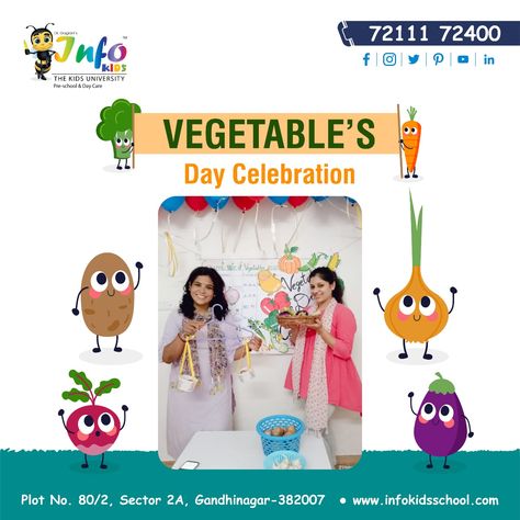 Vegetable Day Celebration was celebrated at InfoKids Pre-school. The students learnt about the nutritional value of vegetables in a fun way at their homes. The activity inculcated the feeling of gratitude towards our farmers & community helpers!!! 👉 Apply for Admission 72111 72400 #InfoKidsSchool #admission #preschool #kids #education #daycare #playgroup #playschool #learnthroughplay #funforkids #playideas #playideas #gandhinagar #infocity Nutritional Value Of Vegetables, School Board Decoration, Celebration Day, Community Helpers, Book Illustration Art, Board Decoration, Nutritional Value, School Board, Pre School