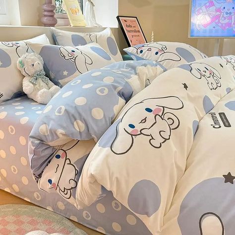 Cinnamoroll Pure Cotton Three-piece Set Cartoon Sanrio Melody Bed Sheet Quilt Cover Pillowcase Dormitory Bedding Three-piece Set - Walmart.com Cinnamoroll Bed Sheets, Sanrio Bedroom Ideas Cinnamoroll, Cinnamoroll Room Decor, Cinnamoroll Bedding, Gaming Moodboard, Cinnamoroll Bedroom, Elsa Bedroom, Sanrio Decor, Sanrio Bedding