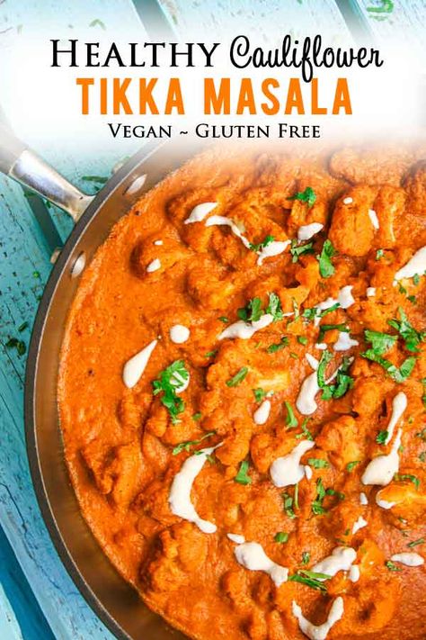 Looking for a healthy version of TIKKA MASALA? This vegan Cauliflower Tikka Masala dish is just as rich, creamy, and flavorful and made with plants! Check out the easy recipe! #tikkamasala #veganindianfood #cauliflower #indianfood #easyindianfood #healthyveganrecipes #glutenfreecurry #curryrecipes Vegan Tiki Masala Recipe, Vegan Tiki Masala, Vegetarian Tiki Masala, Tiki Masala Recipe Vegetarian, Cauliflower Tikka Masala, Tikka Masala Vegetarian, Vegan Indian Recipes, Healthy Sauces, Tikka Masala Recipe