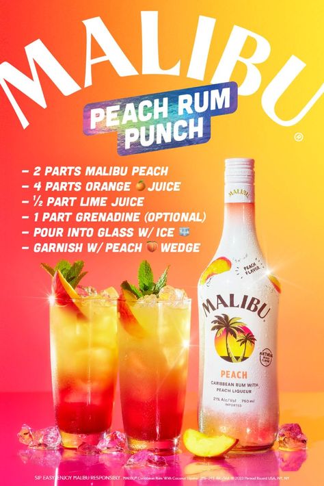 Meet Malibu’s flavor crew and make your next summer hangout that much sunnier with a classic creamy Piña Colada, juicy Pineapple Bay Breeze, delish Strawberry Daiquiri, or NEW Peach Rum Punch 🥥🍑🍓🍍 Drinks With Strawberry Malibu, Malibu Peach Drinks, Malibu Peach Rum Drinks, Peach Rum Drinks, Strawberry Malibu Rum Drinks, Malibu Rum Punch, Peach Rum Punch, Drinks With Malibu Rum, Malibu Rum Drinks Recipes