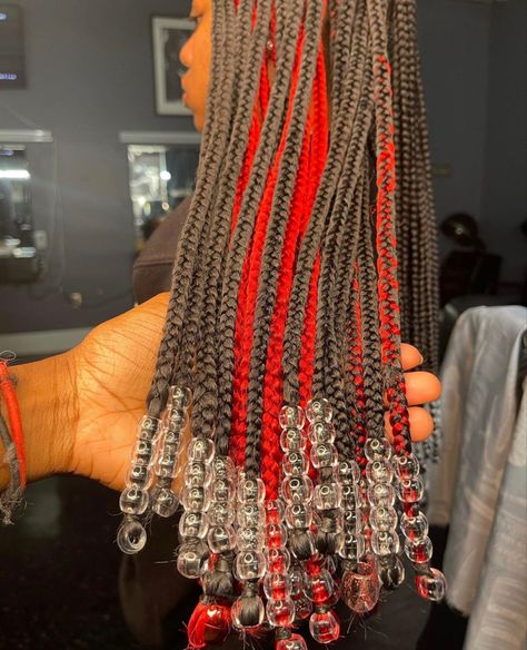 Red Peekaboo Box Braids With Beads, Red Peekaboo Braids With Beads, Peekaboo Box Braids With Beads, Red Peekaboo Box Braids, Red Peekaboo Braids, Blonde Peekaboo Braids, Long Braids With Beads, Peekaboo Braids With Beads, Boxbraids Hairstyle