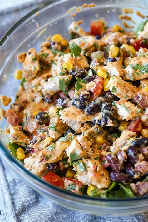 Zesty Southwest Chicken Salad Garbanzo Bean Chicken Salad, Zesty Southwest Chicken Salad, Chicken Salad Leftovers, Garbanzo Chicken Salad, Crock Pot Chicken Salad, Black Bean Chicken Salad, Salads Recipes Lunch, Cob Chicken Salad, Good Salad Recipes Healthy