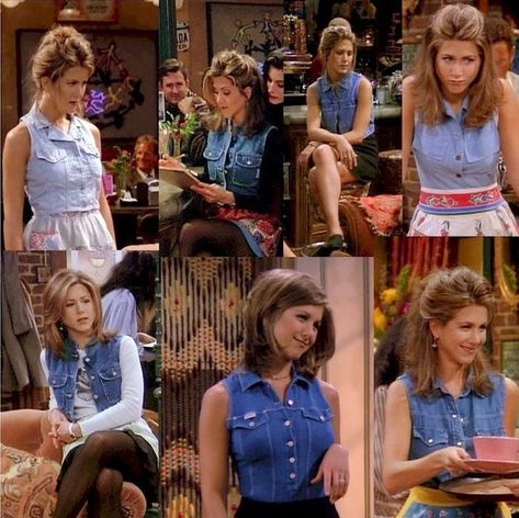 Friends Rachel Outfits, Estilo Rachel Green, Denim Vest Outfit, Rachel Green Friends, Rachel Green Style, Rachel Green Outfits, Rachel Friends, Jenifer Aniston, 90s Inspired Outfits