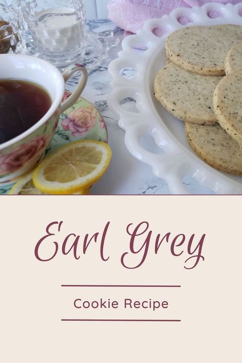 Earl grey shortbread cookies on a white platter next to a floral tea cup of earl grey tea. Shortbread Sugar Cookie Recipe, Earl Grey Shortbread, Cake With Lavender, Earl Grey Cookies, Earl Grey Cake, Honey Cakes, Grey Cake, Birthday One, Meringue Buttercream