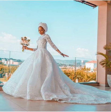 Beautiful bride in a luxury ball gown. Latest Wedding Gowns, Types Of Gowns, Nigerian Bride, Simple Wedding Gowns, Wedding Gown Inspiration, Wedding Gowns With Sleeves, White Wedding Gowns, Gown Inspiration, Wedding Gowns Mermaid