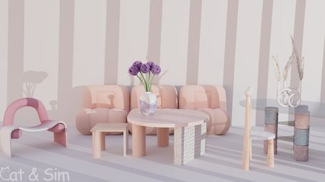 Pinkwave Set(living & dining room Part) | Patreon Ts4 Patreon, Pink Princess Room, Living/dining Room, Princess Room, Easy Chair, Living Dining, Pink Princess, Cute Pink, Living Dining Room