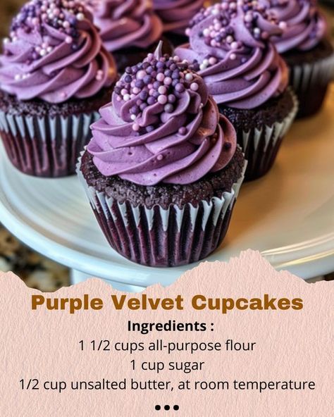 Lillian Recipes Purple Red Velvet Cake, Purple Velvet Cake Recipe, Purple Velvet Cake With Cream Cheese Icing, Purple Velvet Cupcakes, Dark Purple Cupcakes, Red Velvet Cupcakes With Purple Frosting, Purple Velvet Cakes, Velvet Cakes, Purple Chocolate