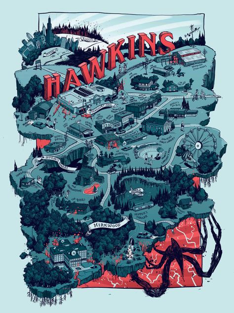 Stranger Things Map Of Hawkins, Hawkins Map Stranger Things, Map Of Hawkins Stranger Things, Stranger Things Hawkins Aesthetic, Stranger Things Comics Art, Graphic Map Design, Dnd Stranger Things, Map Of Hawkins, Hawkins Map