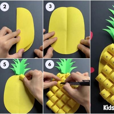 How to Make 3D Paper Pineapple Craft... - Kids Art & Craft Pineapple Crafts For Kids, 3d Paper Fruit, Pineapple Craft, Paper Pineapple, Pineapple Crafts, Paper Fruit, Fruit Crafts, Craft Kids, Kids Holiday