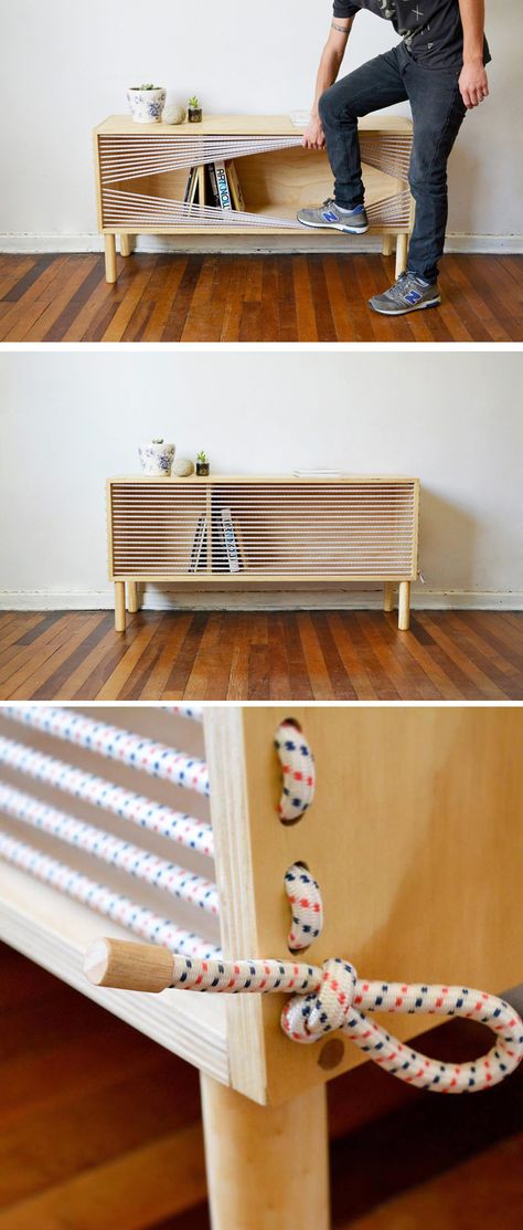 Chilean designer Emmanuel Gonzalez Guzman, has designed and made Cuerda (in English it translates to rope or string), a wooden sideboard that was inspired by the ropes of a boxing ring. Furniture Design Inspiration, Wooden Sideboard, Multifunctional Furniture, Pallet Ideas, Cool Ideas, Functional Furniture, Design Case, Wooden Diy, Cool Furniture