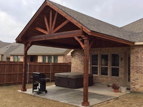 Wooden Gable Patio Covers | Nortex Fence & Patio Back Patio Roof Extension, Gable Roof Patio Cover, Patio Gable Roof Ideas, Patio Roof Extension Ideas Wood, Gabled Patio Cover, Gable End Porch Cover, Wooden Covered Patio, A Frame Patio Cover, Porch Gable Ideas