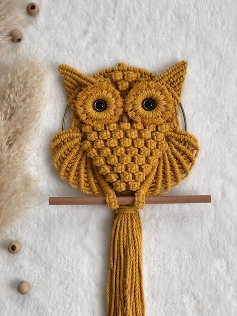 Owl Macrame Hand Woven Wall Hanging Boho Decor 944 Nursery Macrame, Owl Macrame, Wall Hanging Nursery, Owl Kids, Macrame Headboard, Eco Materials, Macrame Plant Hanger Patterns, Owl Wall Hanging, Makramee Diy