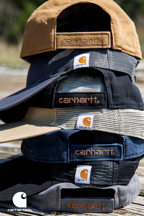 When you want something comfortable to keep the sun out of your eyes, this cap gets the job done. Carhartt Cap Outfit, Men Hats Styles Cap, Palace Clothing, Men Hats Styles, Carhartt Cap, Workwear Store, Camo Gear, Carhartt Hat, Carhartt Logo