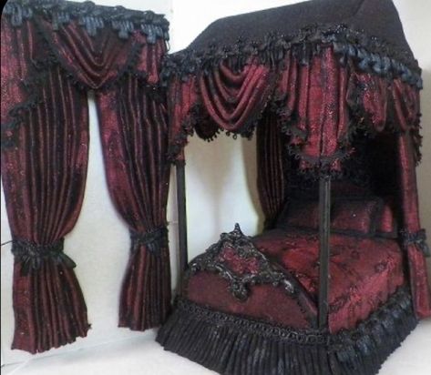 Goth Bed, Gothic Decor Bedroom, Goth Bedroom, Gothic Room, Gothic Bedroom, Dollhouse Bed, Dark Home Decor, Goth Home, Goth Home Decor