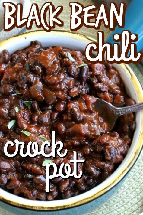 Slow Cooker Black Bean Chili, Chili Recipe With Black Beans, Crockpot Lunch, Chili Vegan, Vegan Chili Recipe, Slow Cooker Black Beans, Vegan Slow Cooker Recipes, Crock Pot Inspired Recipes, Bean Chili Recipe