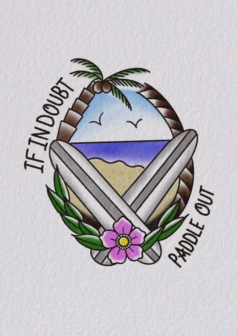 Unique American Traditional, Unique American Traditional Tattoo, Surf Tattoo, Rope Border, Beach Tattoo, Traditional Tattoo Art, Tattoo Flash, Old School Tattoo, Tattoo Ideas Design