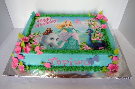 Barbie themed sheet cake with edible print Barbie Themed Sheet Cake, Barbie Sheet Cake, Sheet Cake Ideas, Poker Cake, Barbie Birthday Cake, 25th Birthday Cakes, Birthday Sheet Cakes, Cake Printing, Barbie Theme