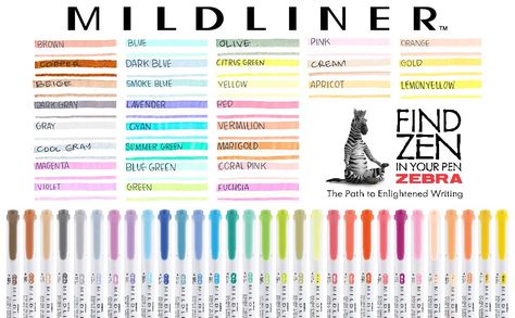 College Essentials Highlighter Brands, Mildliner Highlighters, Best Highlighter, Zebra Mildliner, Technical Pen, Coloring Images, Highlighter Set, Pen Store, Ink In Water