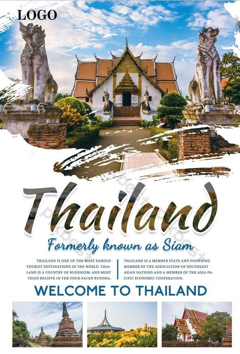 Travel Advertisement Poster, Poster Designs Layout, Thailand Travel Brochure, Travelling Poster Design, Destination Poster Design, Thailand Travel Poster, Thailand Poster Design, Travel Poster Design Ideas, Creative Travel Poster Design