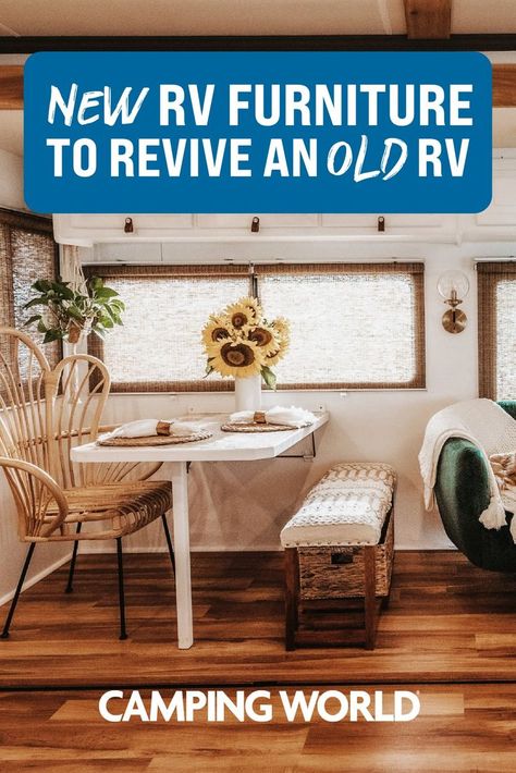 Here are a few new RV furniture pieces that will revive an old RV. #campingworld #rving #rvrenovation #rvdesign Rv Furniture Ideas, Rv Furniture, Top Sofas, Table Flip, Small Ottoman, Rv Renovations, Rv Decor, Enchanted Home, Ottoman Set