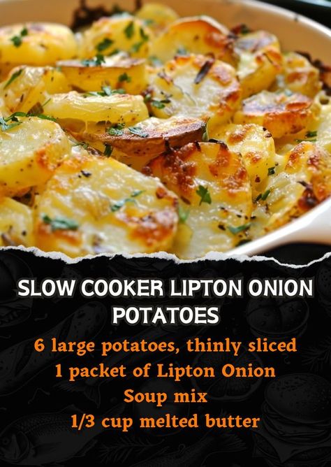 Happy Grandma - Slow Cooker Lipton Onion Potatoes... Slow Cooker Lipton Onion Potatoes Recipe, Cooktop Cove Slow Cooker Lipton Onion Potatoes, Crockpot Sliced Potatoes, Slow Cooker Lipton Onion Soup Potatoes, Slow Cooker Lipton Onion Potatoes, Lipton Onion Soup Potatoes, Lipton Onion Potatoes, Onion Soup Potatoes, Happy Grandma