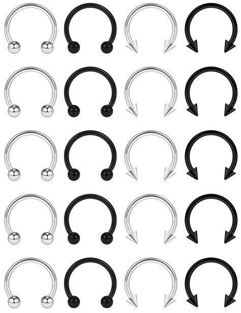 PRICES MAY VARY. [MEASUREMENTS] Bar Thickness: 14 Gauge (1.6mm); Ball Size: 3mm; Spike Size: 4mm; Inner Diameter of Horseshoe Ring: 8mm (5/16"); Color: Silver-tone, Black. [VALUE PACK] One Order Includes 20 Pieces Septum Rings. These Piercings can be Used as Septum Jewelry, Anti-Tragus Earring Hoop, Conch Earring Hoop, Cartilage Hoop Piercing, Helix Piercing Jewelry, Rook Barbell, Daith Piercing Jewelry, Lip Rings, Eyebrow Rings, Smiley Piercing Jewelry. [TOP MATERIAL] Made of Surgical Grade 316 Smiley Piercing Rings, 14g Septum, Rings Snake, Cartilage Piercing Hoop, Snake Bite Piercing, Eyebrow Rings, Tragus Earrings Hoop, Hoop Piercing, Septum Piercing Jewelry