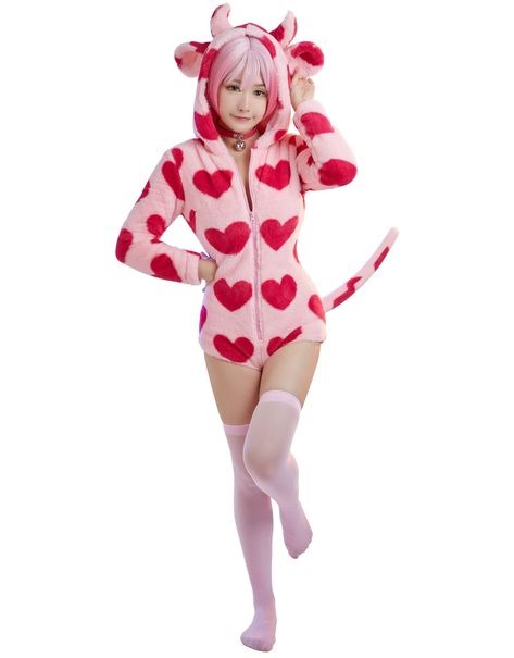 PRICES MAY VARY. Fleece Pull On closure Hand Wash Only ADORABLE CARTOON INSPIRED ONESIE BODYSUIT: This Women’s Onesie Pajamas Bodysuit included bodysuit, choker, socks*3, tail.Animal style romper with ears, tail, and custom zipper shows your charm in an adorable way. COMFORTABLE MATERIAL: Made of coral fleece, milk silk.Its super soft and fluffy.A special blend of comfort and fun, these plush materials are soft to the touch and will keep you warm during those cold winter months,bringing an excel One Piece Halloween Costume, One Piece Halloween, Pink Heart Print, Rabbit Clothes, Silk Bodysuit, Onesie Costumes, Pink Onesie, One Piece Cosplay, Bodysuit Tops