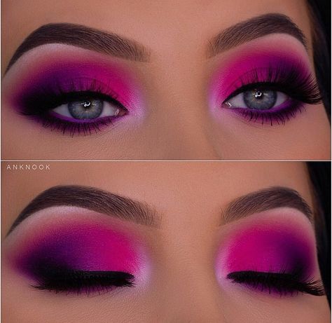 Pink And Purple Eyeshadow, Eyeshadow Looks Step By Step, Lila Make-up, Purple Makeup Looks, Eyeshadow Pink, Bold Eyeshadow, Pink Eyeshadow Look, Orange Eyeshadow, Drag Make-up