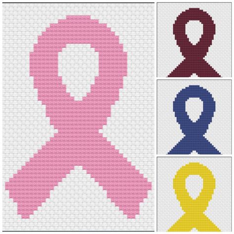 Cross Stitch Pattern Chart – More Awareness Ribbon – Cross-Stitch Ribbon Cross Stitch Pattern, Ribbon Cross Stitch, Ribbon Cross, Monthly Celebration, Chunky Blankets, Beads Perler, Awareness Ribbons Colors, Ribbon Ornaments, Subversive Cross Stitch