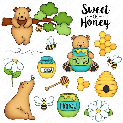 A little collaboration between sets 🍓🐝 . . . . . #clipart #spring #springtime #handdrawn #cardmaking #cuteillustrations #illustrations #illustratorsofinstagram #sublimation #strawberries #honeybee #cutebear #crafting #PearBlossomDesigns Honey Bee Clipart, Bee Clipart, Sweet As Honey, Pear Blossom, Blossom Design, Honey Jar, Artwork Images, Rock Painting Art, Digital Scrapbooking Kits