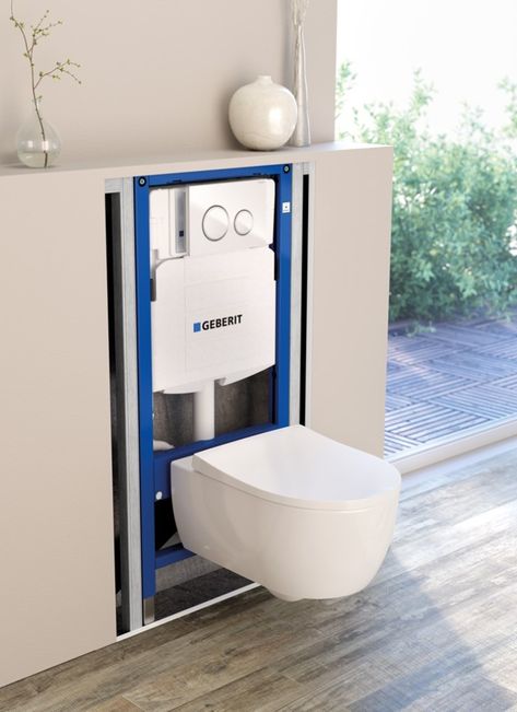 Geberit in-wall system in open wall with Sigma21 flush plate Toilet Plumbing Diagram, Toilet Plumbing, Toilet Installation, Toilet Cistern, Concealed Cistern, Small Bathroom Ideas Modern, Back To Wall Toilets, Bathroom Shop, Wall Hung Toilet