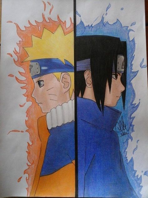 Naruto And Sasuke Drawing Easy, Naruto Sasuke Drawing, Naruto And Sasuke Sketch, Narotu Drawing, Naruto Fan Art Drawings, Kakashi Drawing Color, Naruto Drawings Color, Naruto And Sasuke Drawing, Sketches Naruto