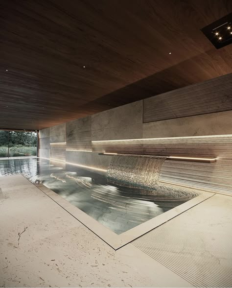 Private Indoor Pool, Spa Building Exterior, Bathhouse Architecture, Bath House Architecture, Modern Indoor Pool, Indoor Swim Spa, Old Money Interior Design, Old Money Interior, Interior Pool