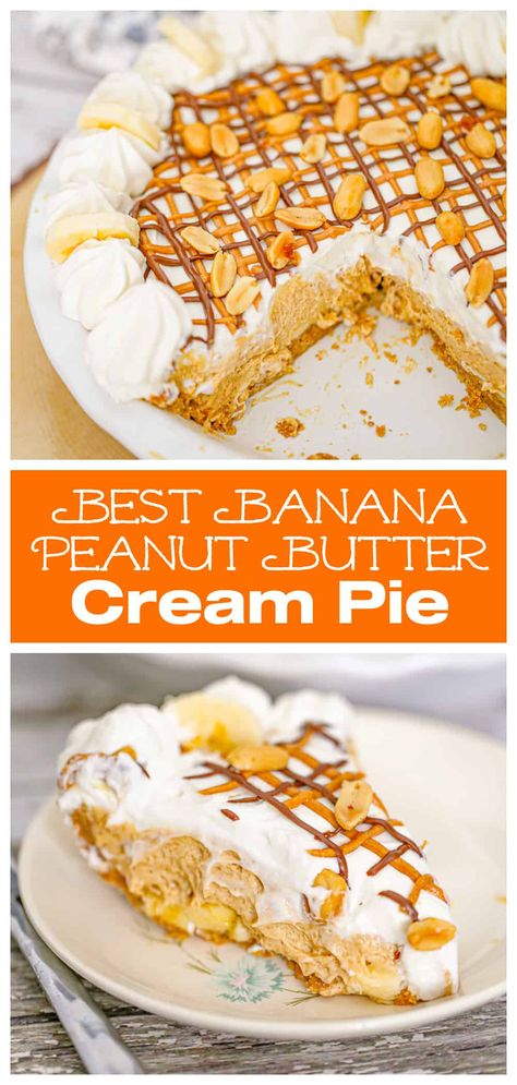 Banana Peanut Butter Pie, Peanut Butter Banana Pie, Butter Cream Pie Recipe, Peanut Butter Banana Cream Pie, Banana Pie Recipe, Peanut Butter Cream Pie, Whipped Peanut Butter, Peanut Butter Cream, Dessert Pie Recipes