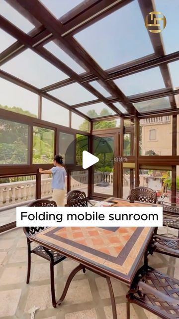 Angel Aluminum on Instagram: "Folding Mobile Sunroom #sunroom #foldingdoors #mobilesunroom" Sunroom With Folding Doors, Sunroom With Retractable Doors, Glass Patio Enclosure Sunroom Ideas, Prefab Sunroom, Polycarbonate Sunroom, 4 Season Sunroom Ideas, Shed Roof, Patio Roof, Folding Doors