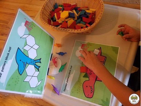 Dinosaur Fine Motor Activities, Dinosaur Fine Motor, Pattern Block Mats, Dinosaur Art Projects, Patterning Kindergarten, Dinosaur Activities Preschool, Dinosaur Projects, Dinosaurs Preschool, Preschool Fine Motor