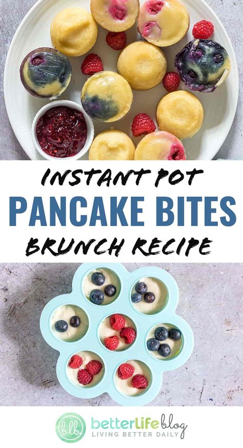 Instapot Pancake, Instant Pot Pancake Bites, Pancake Bites Recipe, Blender Pancakes, Pancake Cake, Better Breakfast, Pancake Bites, Pancake Toppings, Instant Pot Cookbook