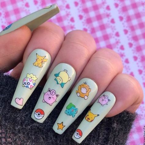 Pokemon Nail Art, Sticker Nails, Scream Nails, Negative Space Nails, Tapered Square Nails, Space Nails, Shaped Nails, Amazing Nails, Tapered Square