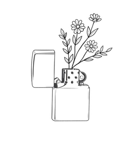 Lighter Flowers Tattoo, Cute Lighter Tattoo, Lighter Tattoo Stencil, Lighter With Flowers Tattoo, Zippo Tattoo Design, Lighter Doodle, Lighter Sketch, Lighter Tattoos, Zippo Tattoo