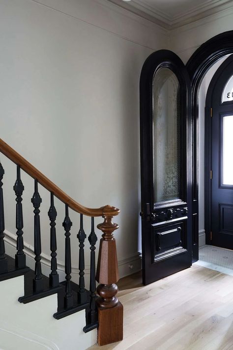 Stairs Painting, Light Grey Paint Colors, Porter Paint, Old Country Houses, Hallway Colours, Light Gray Paint, Brooklyn Brownstone, Victorian Townhouse, Est Living