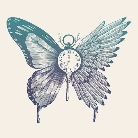 Transition Tattoo, Norman Duenas, Clock Drawings, Bakugou And Uraraka, Surreal Tattoo, Art Papillon, Kunst Tattoos, Tattoo Butterfly, Butterfly Tattoos