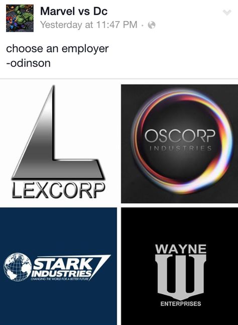 Not Lexcorp or Oscorp. I don't want my boss to be a psycho villain. Not good for job security. Between the other two, I choose Stark Industries. WAAAY more money and a LOT cooler gadgets. Wayne Industries Logo, Wayne Enterprises Logo, Bruce Wayne And Tony Stark, Enterprise Logo, Wayne Enterprises, Logos Retro, Stark Industries, Job Security, Green Goblin