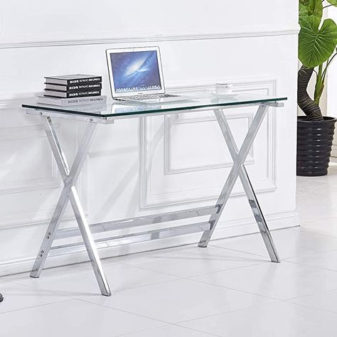 Amazon.com: Glass Top Writing Desk,Computer Gaming Desk for Small Spaces, Student Study Desk, Premium Tempered Glass Home Office Desk: Kitchen & Dining Modern Glass Desk, Small Computer Desk, Desk Diy, Desk Modern, Modern Computer Desk, Small Computer, Desks For Small Spaces, Beautiful Desk, Glass End Tables