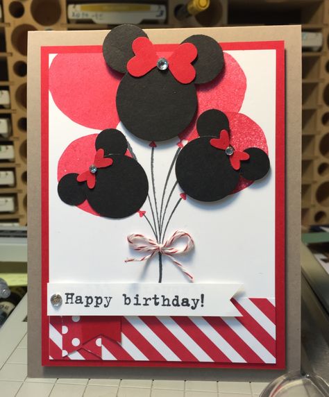 Minnie Mouse Birthday Card for my Kismet class! www.stampingjourney.com Birthday Card Ideas Disney, Minnie Mouse Birthday Cards Diy, Minnie Mouse Cards Handmade, Disney Birthday Card Ideas, Disney Birthday Cards Diy, Diy Disney Cards, Disney Birthday Cards, Minnie Mouse Birthday Card, Mickey Mouse Birthday Card