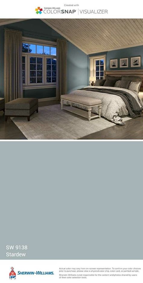 Sherwin Williams Stardew MASTER BEDROOM Blue Sherwin Williams, Paint House, Interior Paint Colors Schemes, Sherwin Williams Paint Colors, Office Colors, Interior Paint Colors, Matching Paint Colors, Bedroom Paint, Blue Bedroom