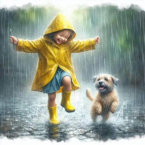 Angel Baby Drawing, Rainy Day Images, Love The Rain, I Love Rain, Rain Painting, Scene Drawing, Morning Cartoon, Walking In The Rain, Cute Cartoon Pictures