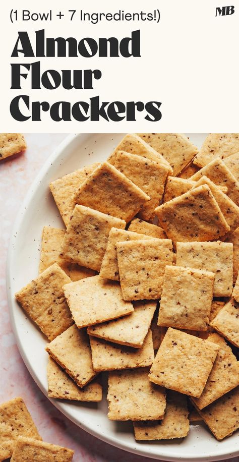 Almond Flour Crackers Recipe, Crackers Homemade, Gluten Free Cracker Recipe, Almond Flour Crackers, Make Almond Flour, Healthy Crackers, Healthier Snacks, Vegan Waffles, Gluten Free Crackers